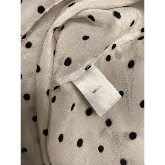 Saloni Silk Polka Dot Button Up Balloon Sleeve Blouse Black White - Picture 13 of 14
